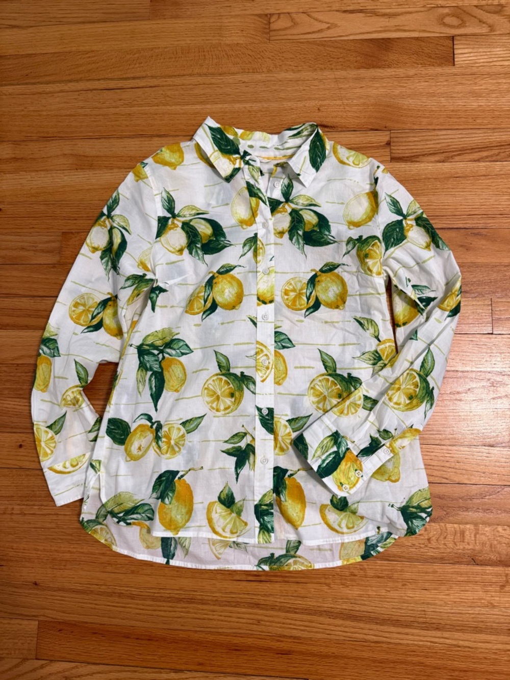 Talbot's Lemon Print Button-Down Shirt Size M 100% cotton